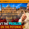 Thumbnail political meme: orange banner headline about 'Israel support crumbles' with a man in a beige suit holding a Bible, pointing, against a Rome/Vatican backdrop including St. Peter's Basilica and an obelisk, and a bold caption at bottom comparing Mordor on the Potomac.