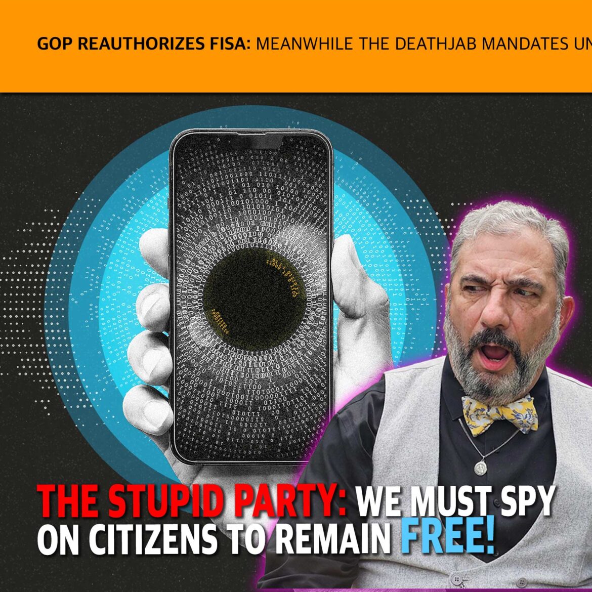 Magazine-style cover showing a gloved hand holding a smartphone with a fingerprint spiral and a worried man in a vest against a dark, patterned background; bold red and white headline at the bottom.