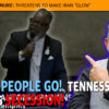 News thumbnail showing a man speaking at a microphone on the left and a smiling man with a cigar on the right, with an orange banner headline about Trump and Iran and bold colored text overlay.