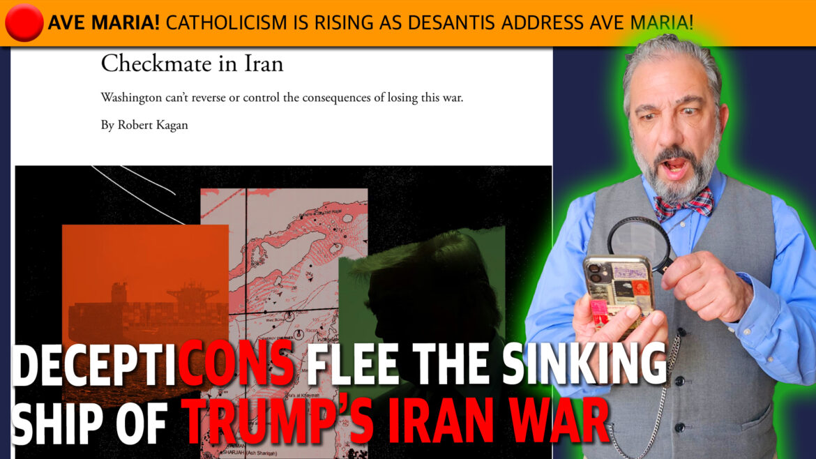 Political news collage featuring the headline 'Checkmate in Iran', a map and silhouette, and a man in a vest using a magnifying glass on a mobile phone amid bold, sensational headlines.