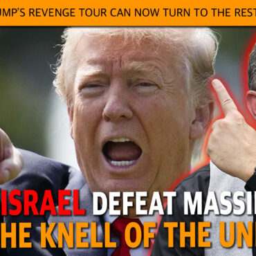 Two men in a political tabloid image with an orange banner and large bold red and white headlines about revenge and the union.