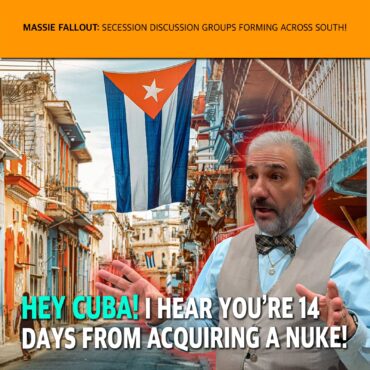 Thumbnail image of a Cuban street with a large Cuban flag, a suited man gesturing, and an orange banner header about secession fallout.