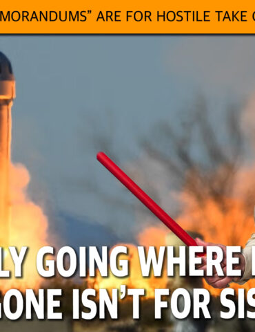 Meme-style thumbnail: a man in a brown vest and pink tie gestures with a red pointer in front of a rocket blasting off, overlaid with bold white text at bottom and an orange header headline about Iran week 12 Memorandums.